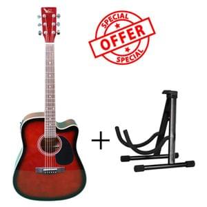 Swan7 SW41C Wine Red Semi Acoustic Equalizer Guitar with Stand